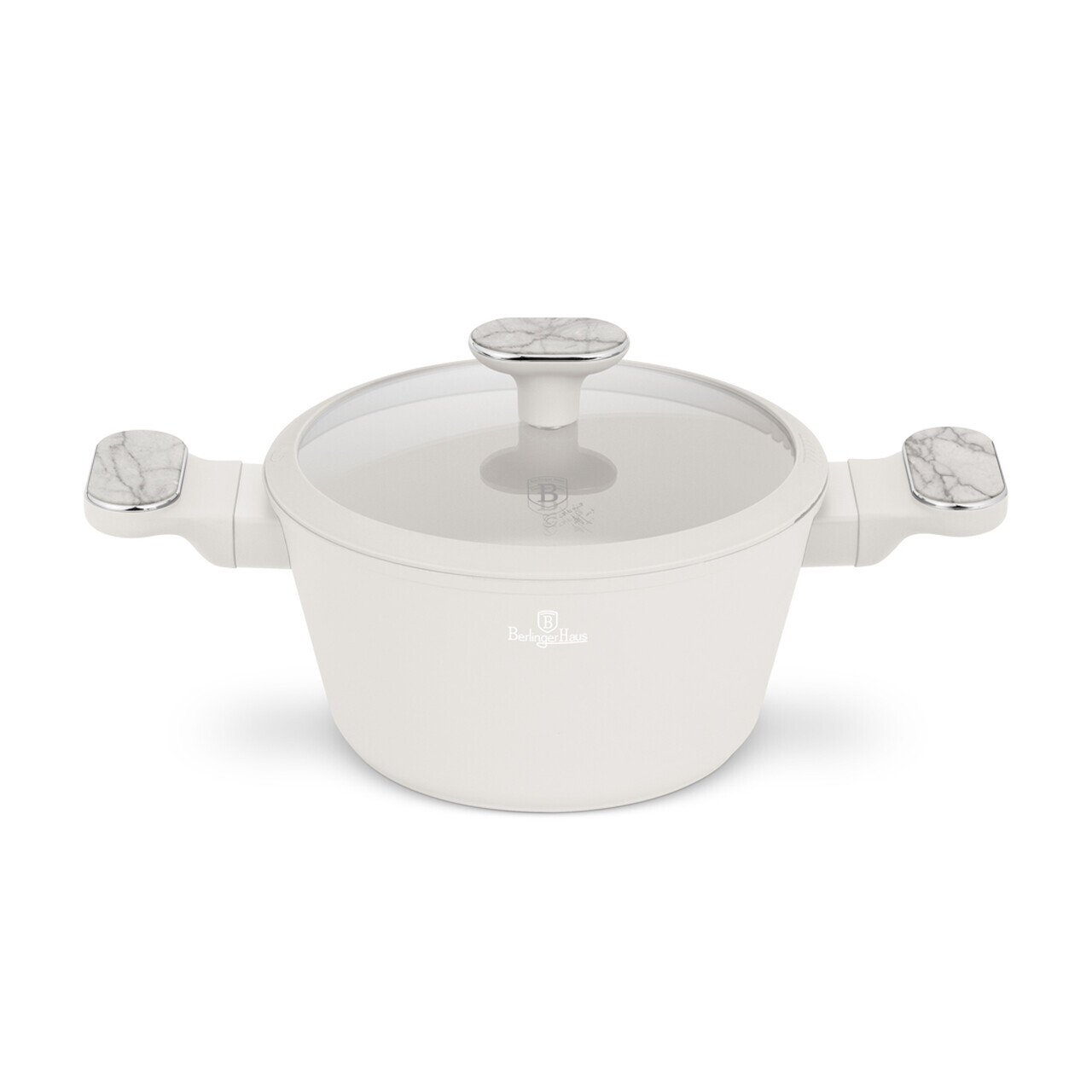 Oala cu capac Berlinger Haus, Sahara Marble, 20 cm, 2.6 L, aluminiu forjat, crem mat/marmura - imagine 4