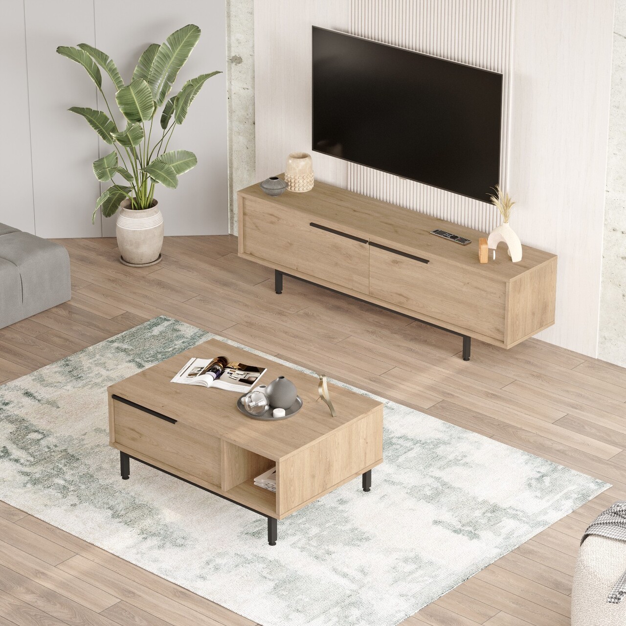 Set mobilier living, Hanah Home, ON19-S, Stejar - imagine 2