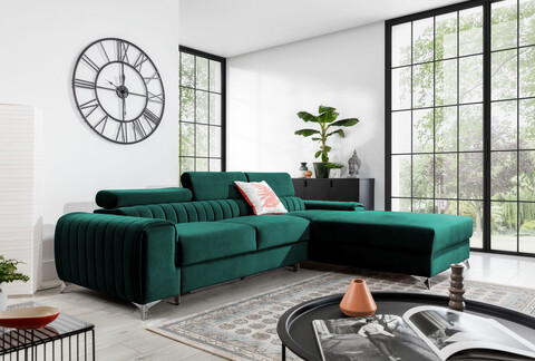Coltar extensibil dreapta 3 locuri ELTAP, RT-38VE, Grayson, 278x205x92 cm, lemn/poliester, verde inchis