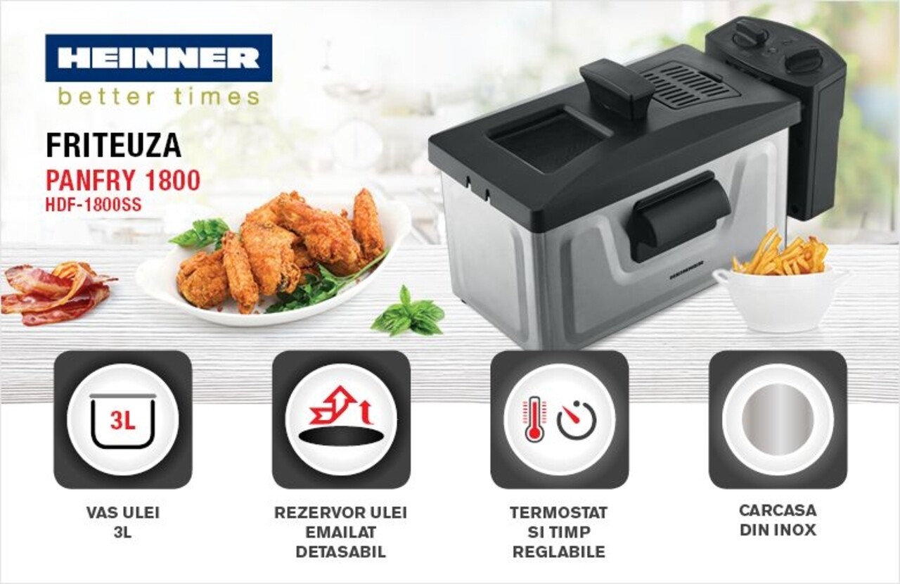 Friteuza Heinner, 1800 W, 3 L, gri/negru