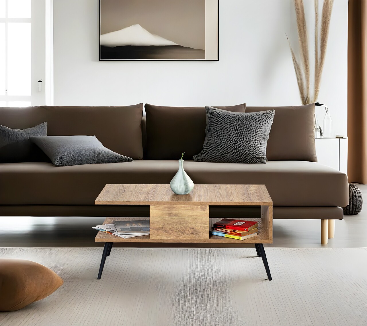 Masuta de cafea, Kalune Design, Bukle, 90x40x50 cm, PAL, Pin Atlantic / Negru - 2 | YEO