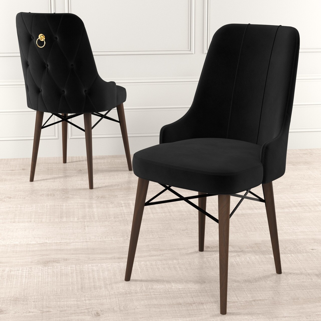Set de scaune, Charlotte, Pare, Metal, Negru/Maro - 1 | YEO