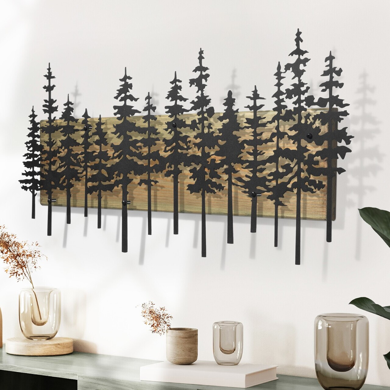 Decoratiune de perete, Nordic Pine, Cadru: Lemn (Grosime: 2 cm), Verde/Negru