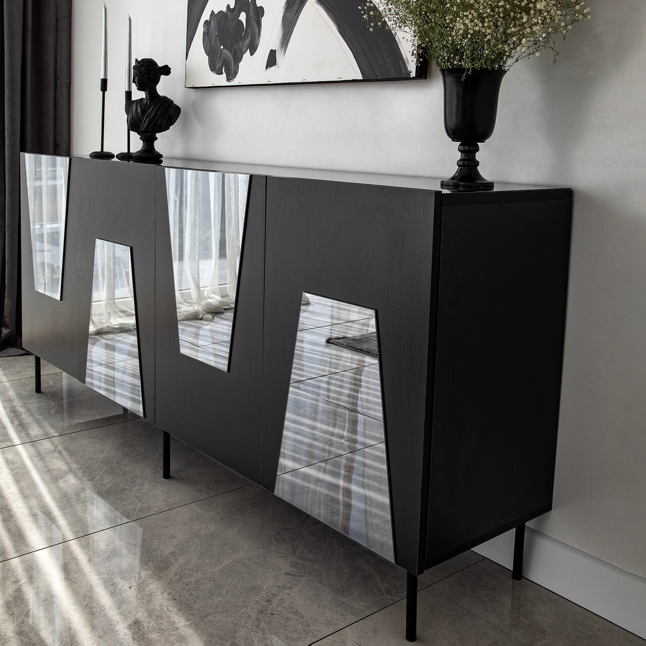 Consola, Hanah Home, Venice, 180x80x40 cm, Negru / Fume - imagine 6