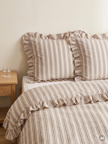 Lenjerie de pat King Size, Hoya, Homla, 200x220 cm, 3 piese, bumbac, bej/maro