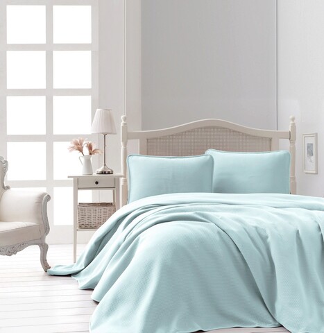 Set cuvertura pique dubla, liv - mint, Şaheser, bumbac