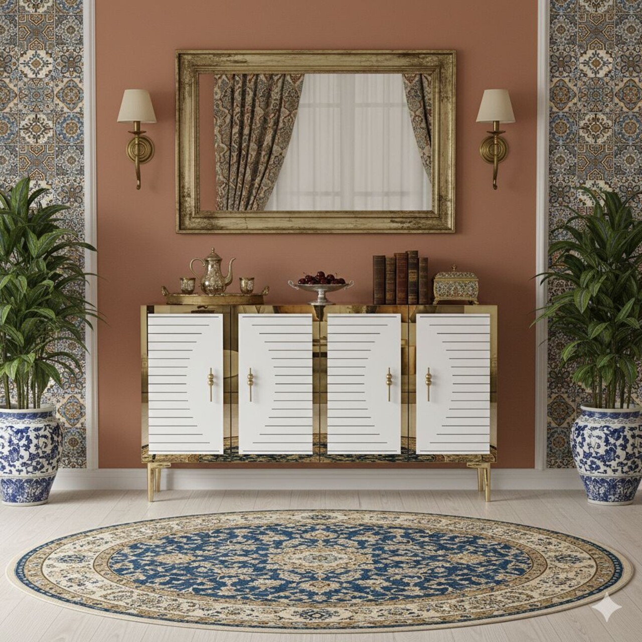 Consola, Hanah Home, Tuna 120, 120x75x32 cm, Alb/Auriu - view 5