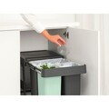 Cos de gunoi incorporat, Brabantia, Sort&Go, 2x10 L+20 L, 48.1x40.4x39.6 cm, polipropilena, gri inchis/verde jad
