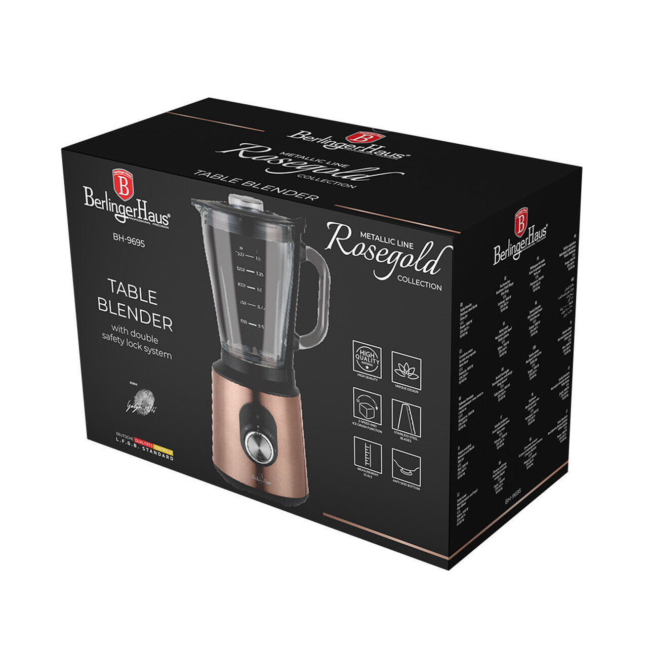 Blender de masa Berlinger Haus, Rose Gold, 1000W, 1.5 L, inox/sticla/plastic, roz/transparent - imagine 9