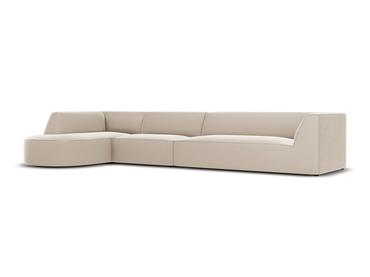 Coltar modular stanga 6 locuri, Ruby, Micadoni Home, BL, forma rotunjita, 366x180x69 cm, catifea, bej