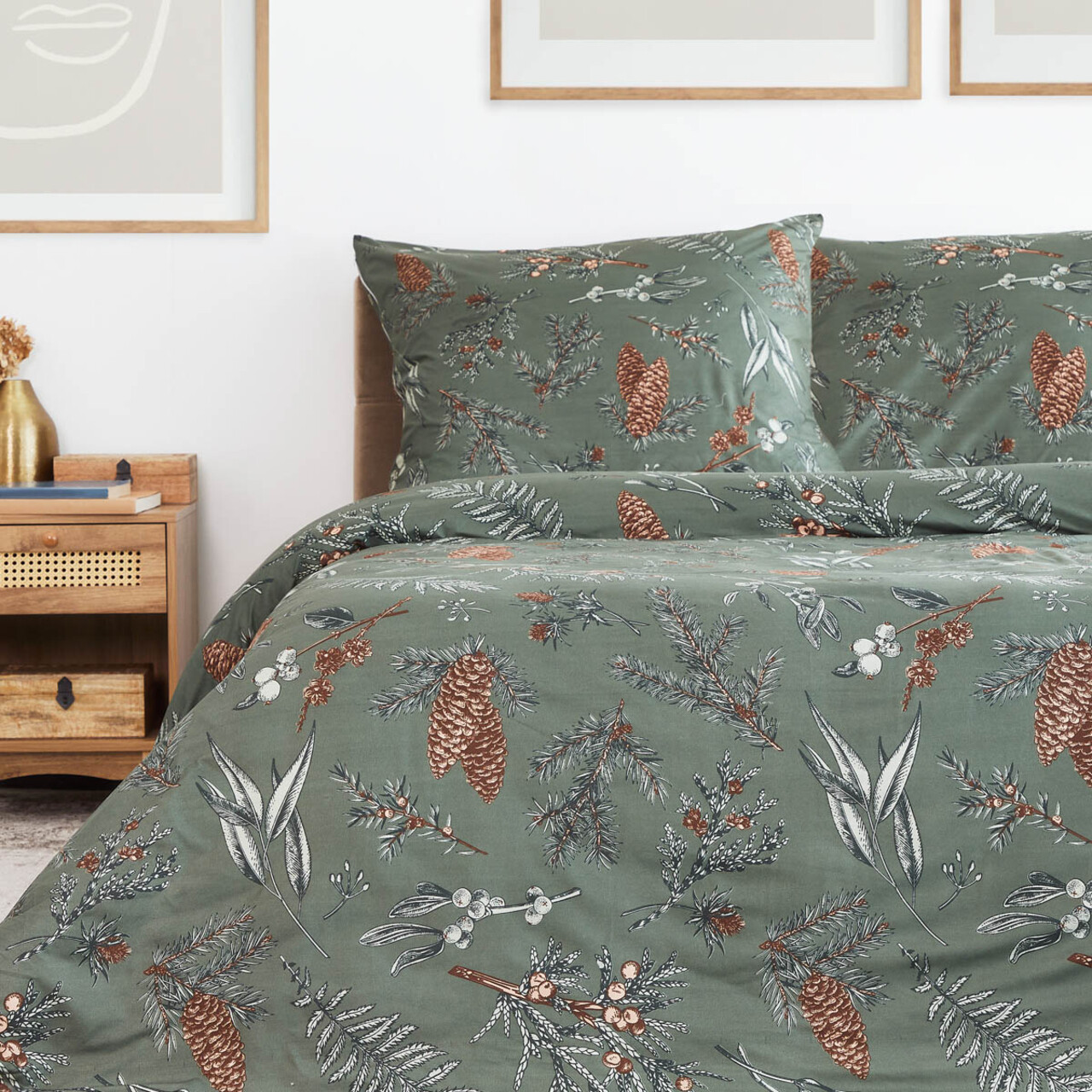 Lenjerie de pat King Size, Foret, Homla, 3 piese, 200x220 cm, microfibra din poliester, verde - 1 | YEO