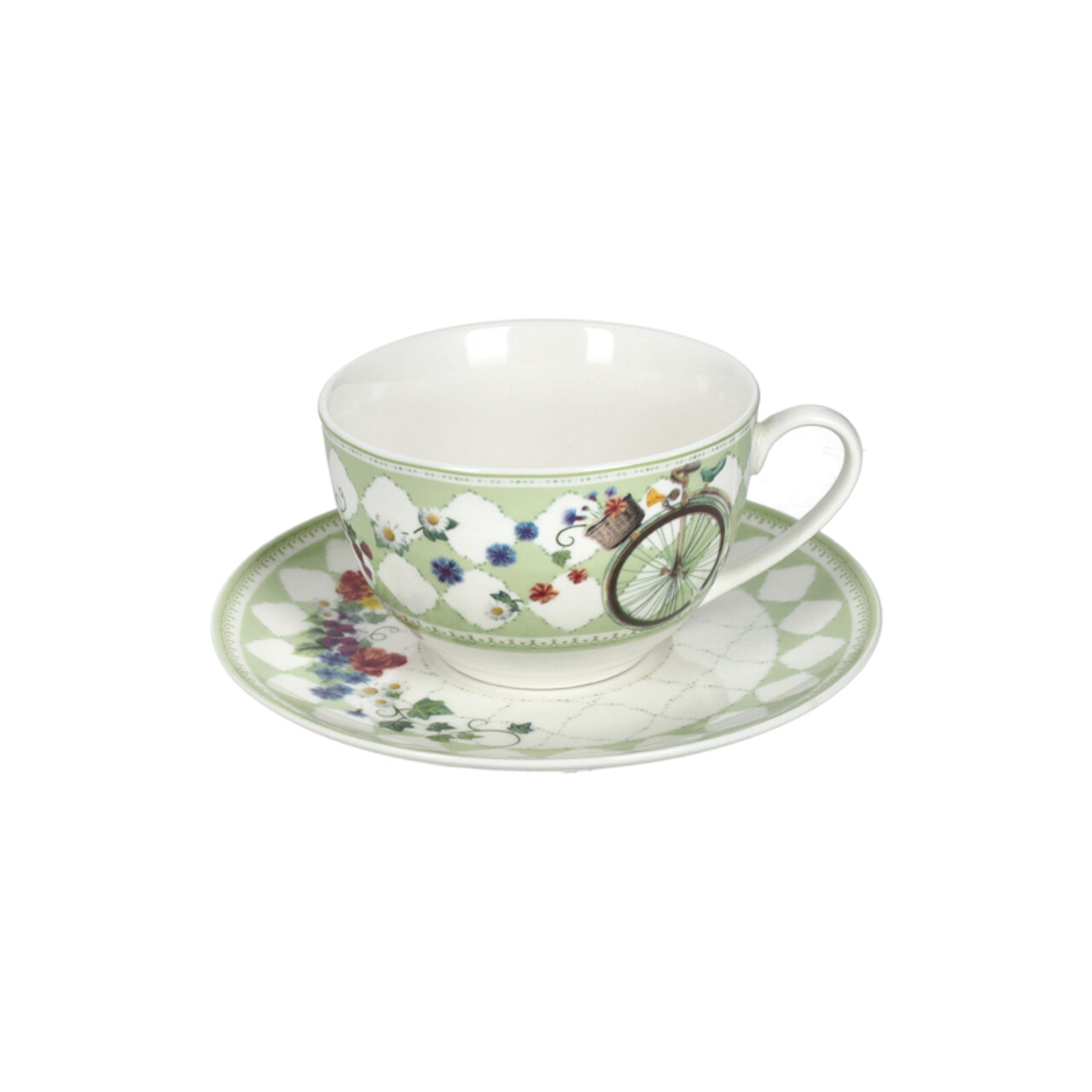 Set 2 cesti cu farfurie pentru ceai, Wonderland, Brandani, 15x7.5 cm, 200 ml, portelan New Bone China - view 3