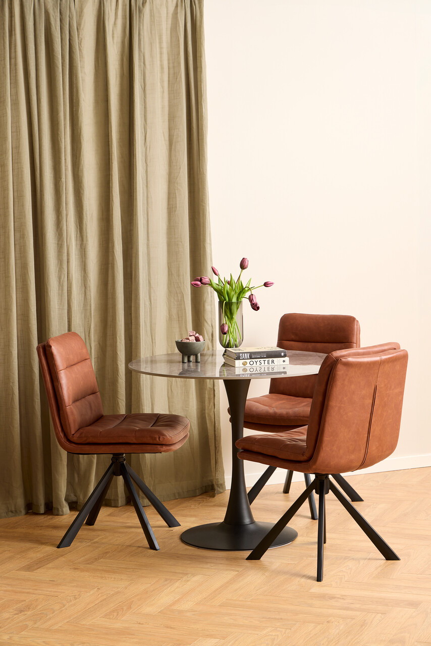 Scaun Dean, Actona, 47.5x57x85 cm, rotativ, piele ecologica/otel, brandy - view 5