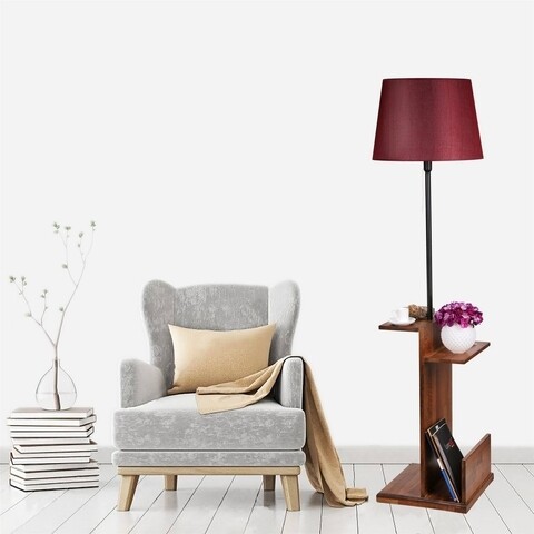 Lampadar cu rafturi, Luin, 8274-1, E27, 60 W, metal/lemn/textil 8274-1