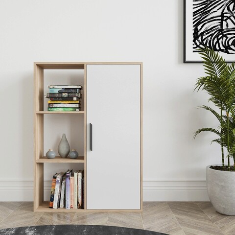 Corp biblioteca, zena home, patrick, 90x123.6x25 cm, pal, stejar / alb