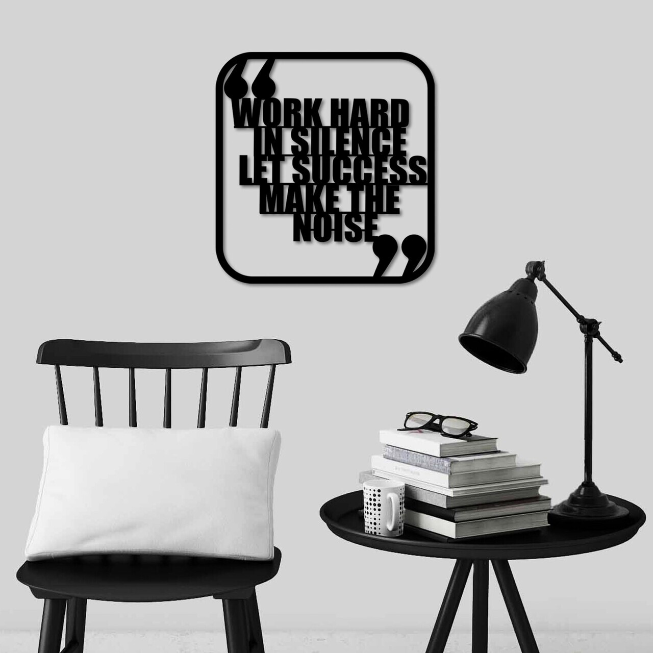 Decoratiune de perete, Work Hard, Dimensiune: 50 x 50 cm , Negru — imaginea 2