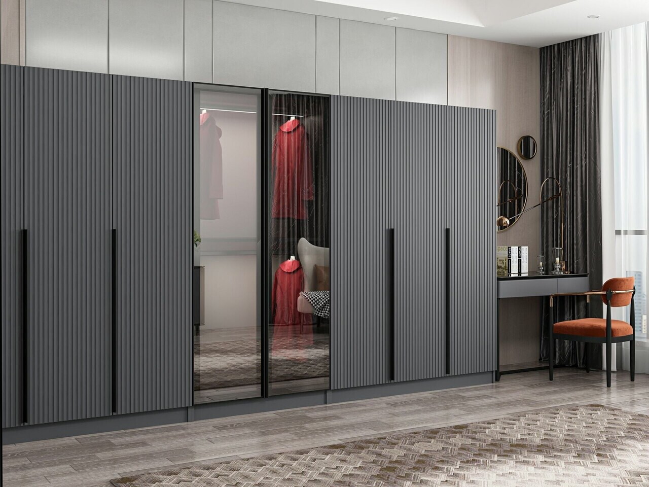 Dulap pentru haine, Hanah Home, Nisa, 360x210x52 cm, Antracit — imaginea 2