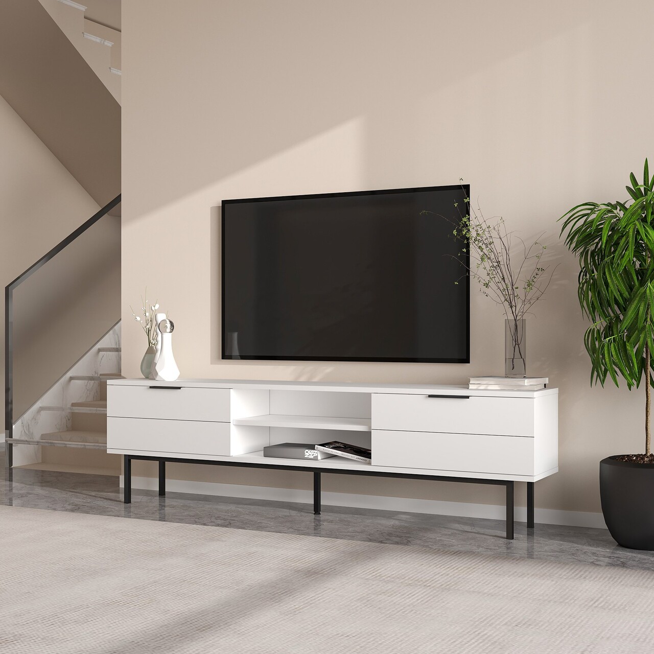 Comoda TV, Odessa, Paul, 180x50x29.6 cm, Alb - 1 | YEO