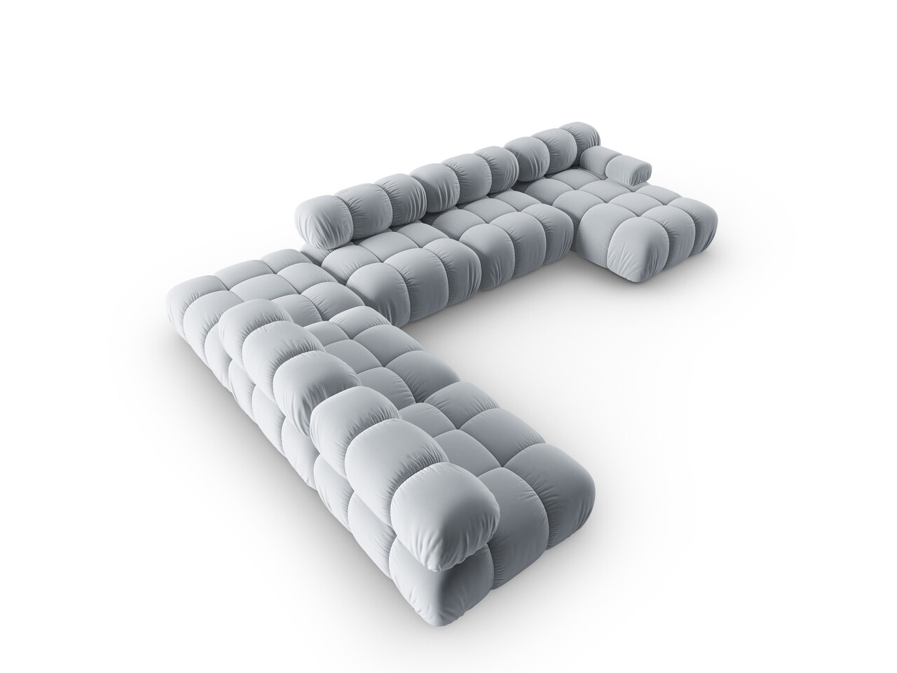 Coltar panoramic stanga 7 locuri design modular, Bellis, Micadoni Home, BL, 376x282x70 cm, catifea, albastru deschis