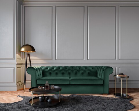 Poza Canapea extensibila Oxford Chesterfield, 88x216x75 cm, 3 locuri, Green