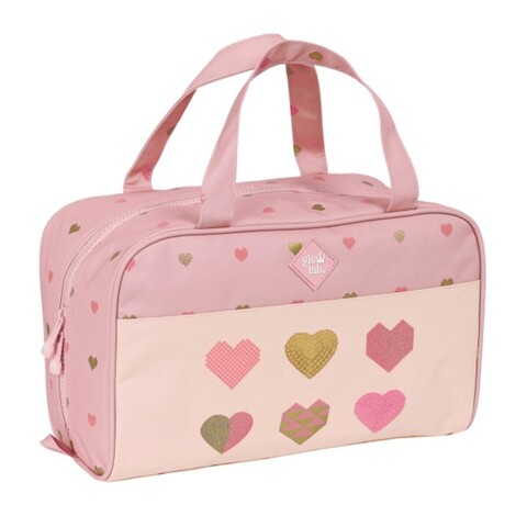Geanta necesitati pentru scoala, Glow Lab, Hearts, 31 x 14 x 19 cm, poliester, multicolor Glow Lab