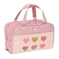 Geanta necesitati pentru scoala, Glow Lab, Hearts, 31 x 14 x 19 cm, poliester, multicolor