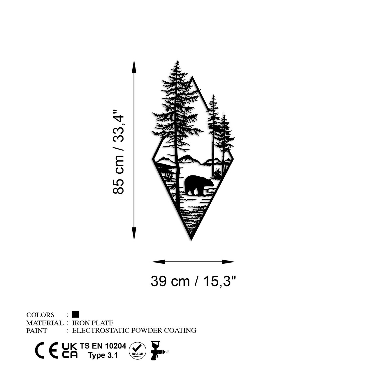 Decoratiune de perete, Bear, Metal, (Grosime: 1,5 mm), Negru — imaginea 7