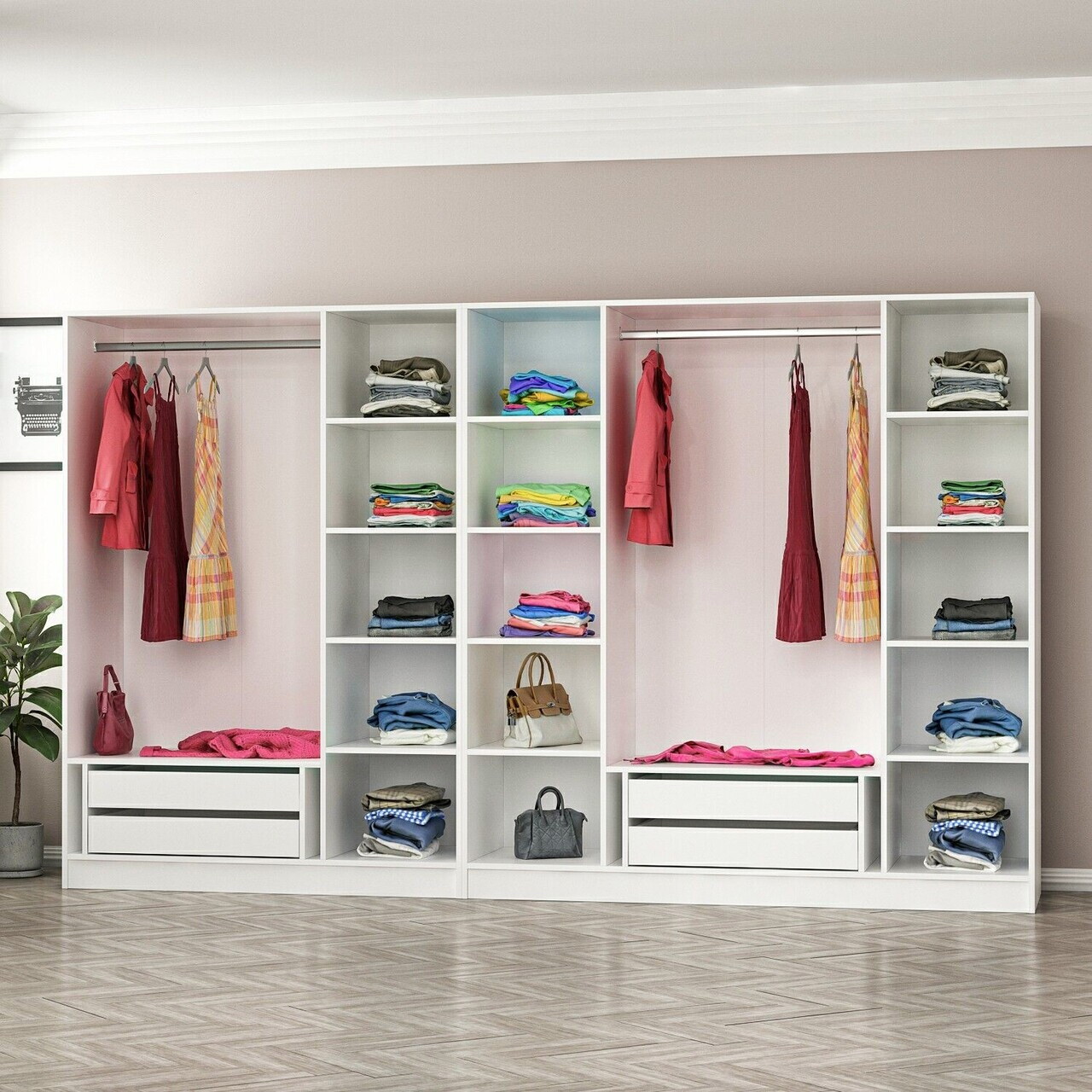 Dulap pentru haine, Hanah Home, Nisa, 315x210x52 cm, Alb — imaginea 6