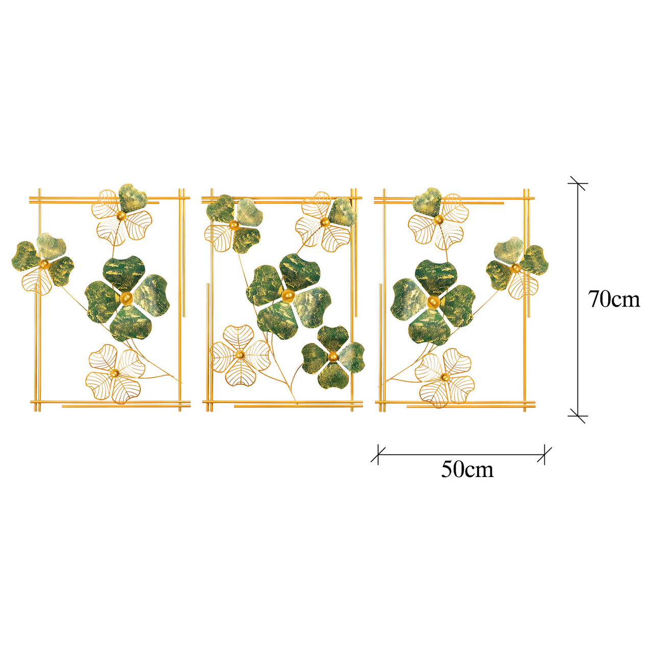Decoratiune de perete, Huayin, Metal, 50 x 70 x 5 cm, 3 piese, Verde