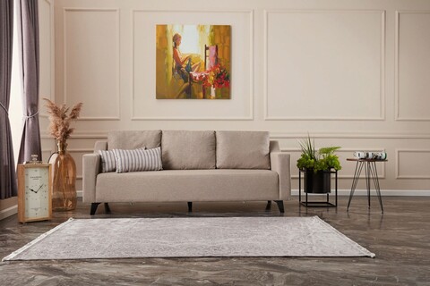 Canapea extensibila cu 3 locuri, balcab home, 825blc2749, lemn de fag, crem