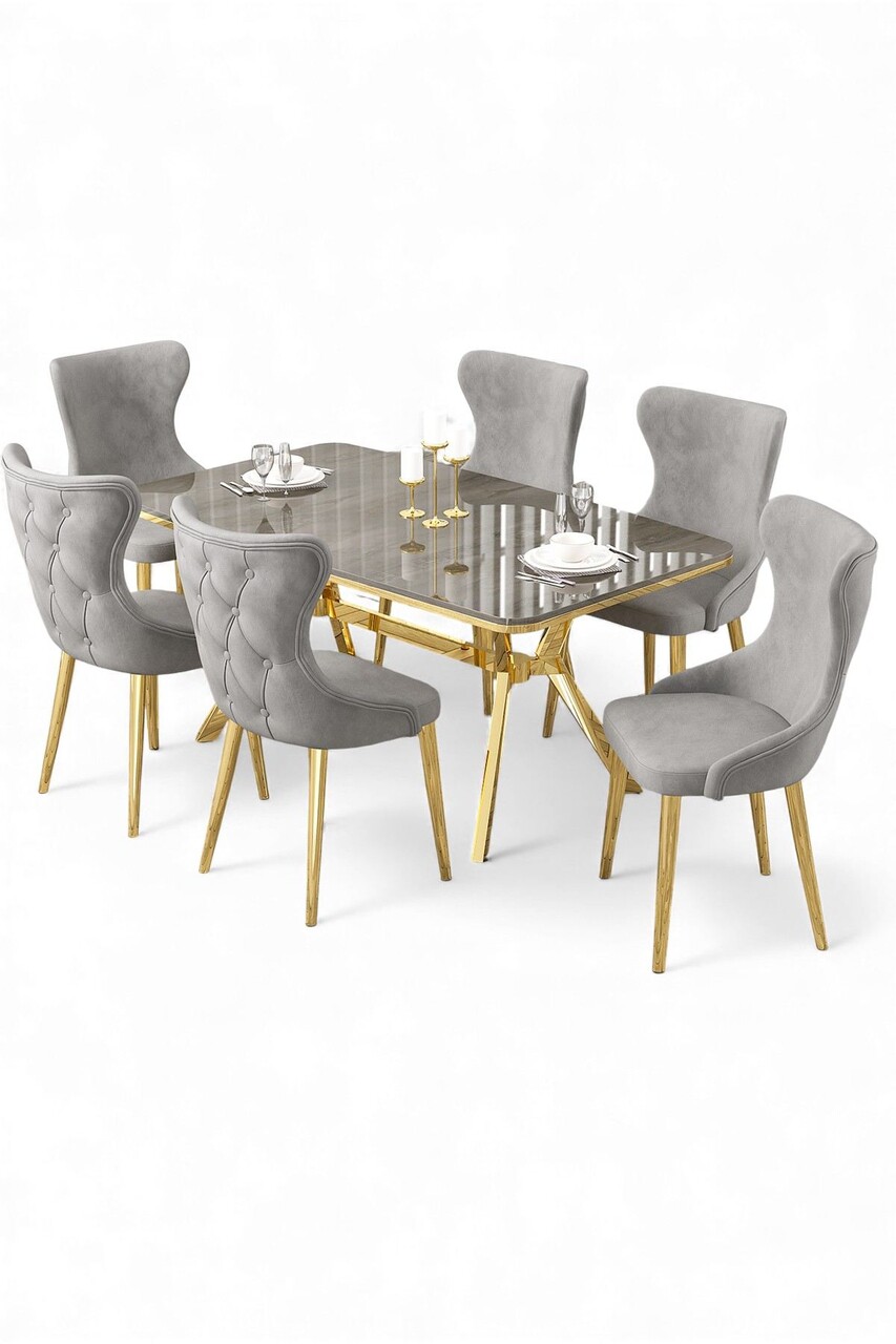 Set masa extensibila si scaune, Hanah Home, Esla, Antracit / Auriu / Gri - view 2