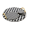Set tava servire + suporturi pahare, Planet X, 283PLN1101, Lemn, Alb/Negru