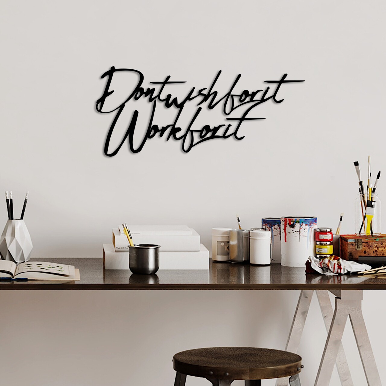 Decoratiune de perete, Wish Work, Dimensiune: 55 x 23 cm , Negru - view 3
