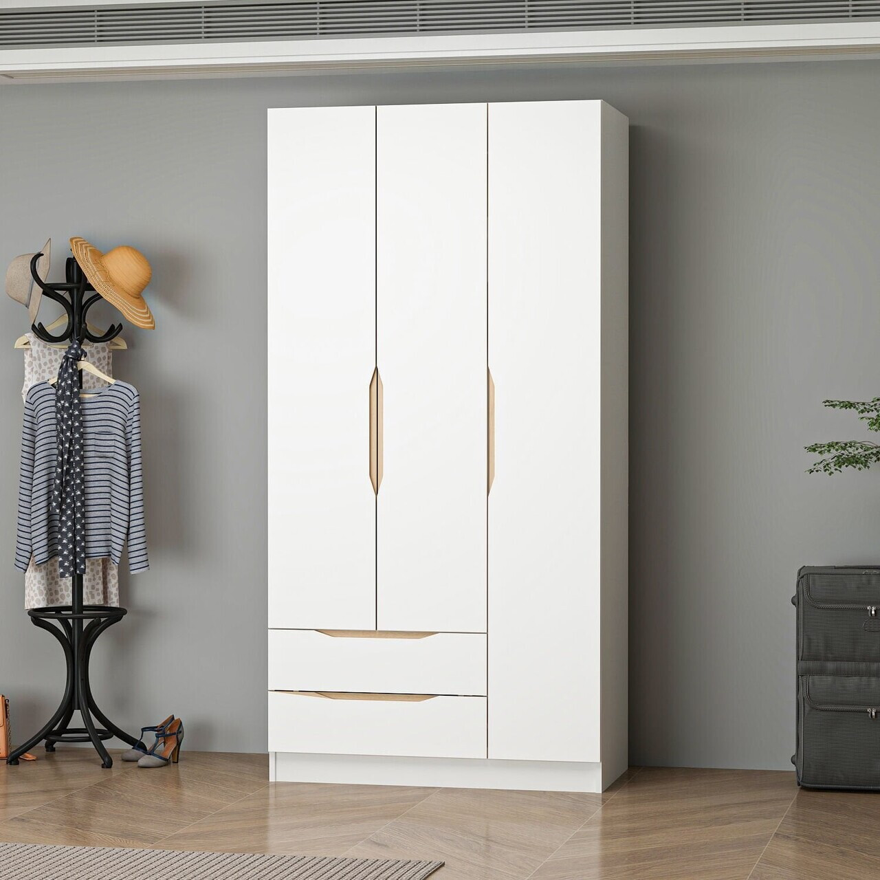 Dulap pentru haine, Hanah Home, Alin, 105x210x52 cm, Alb / Stejar — imaginea 3