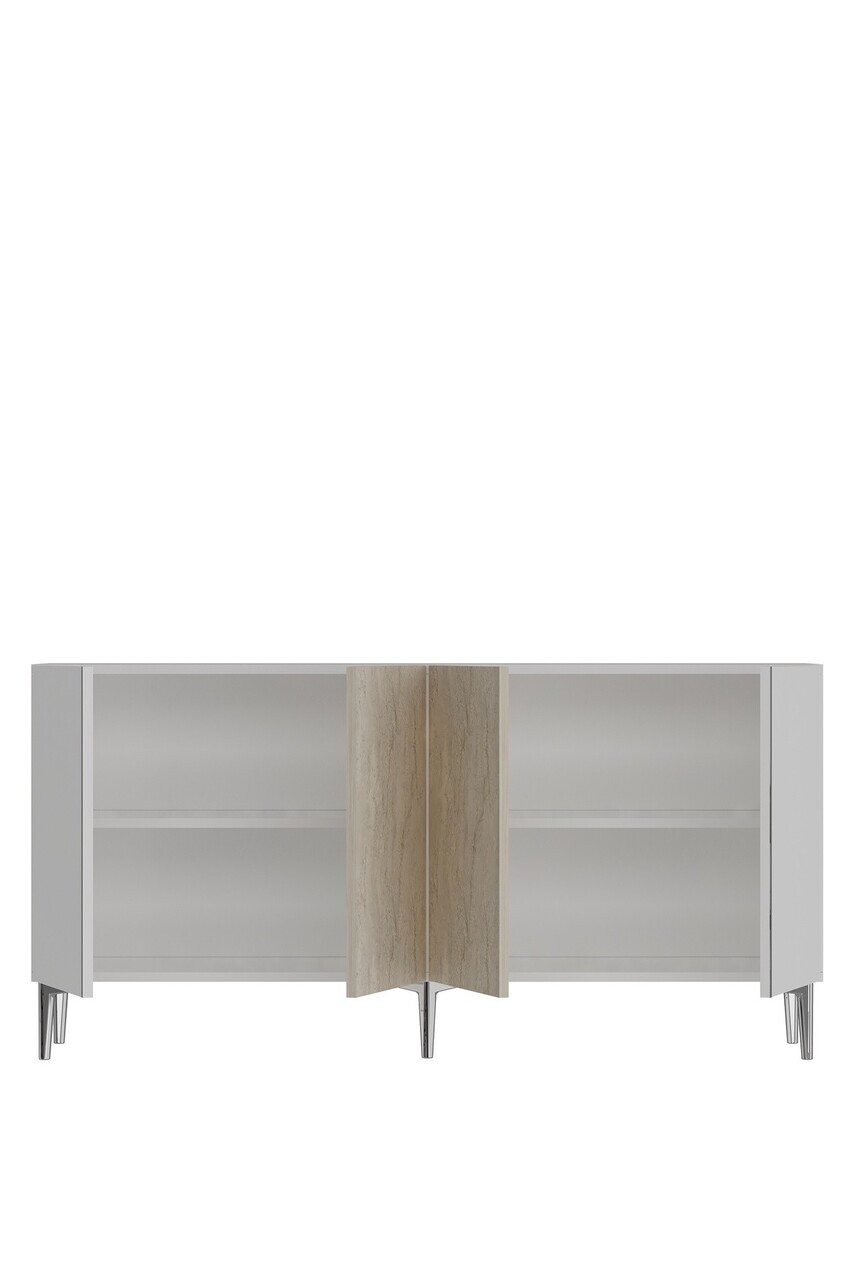 Consola, Hanah Home, Poli 150, 150x75x32 cm, White / Travertine / Silver — imaginea 6