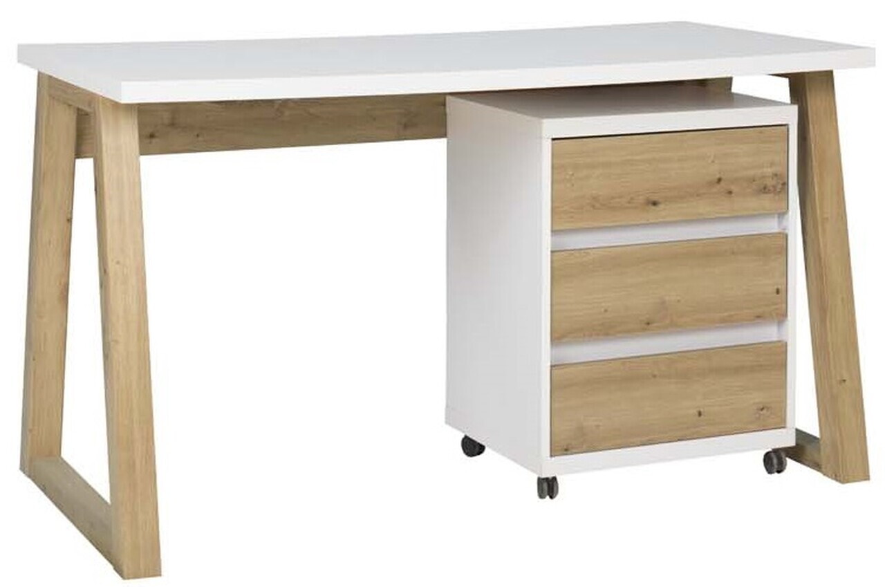 Birou cu dulap ADRK, Iwo I, 135x65x75.2 cm, PAL laminat, alb/artisan — imaginea 3