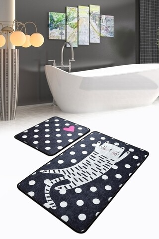 Set 2 covorase de baie Spotted Cat, Chilai, 50×60 cm/60×100 cm, multicolor Covoare