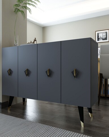 Consola, Hanah Home, 8165KM-32, 120x80x29.6 cm, PAL , Antracit / Negru / Auriu