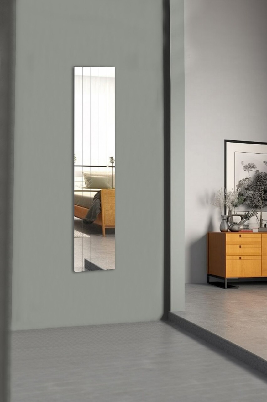 Oglinda decorativa, Mirrorland, Rectangular Stripe, Oglindă indestructibilă cu obturator, Argintiu - 1 | YEO