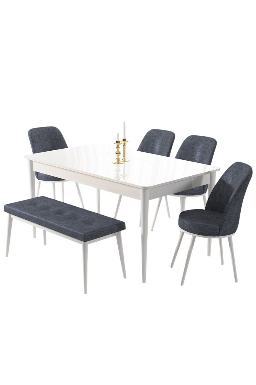 Set masa si 6 scaune, Hanah Home, Pir, Alb / Afumat — imaginea 2