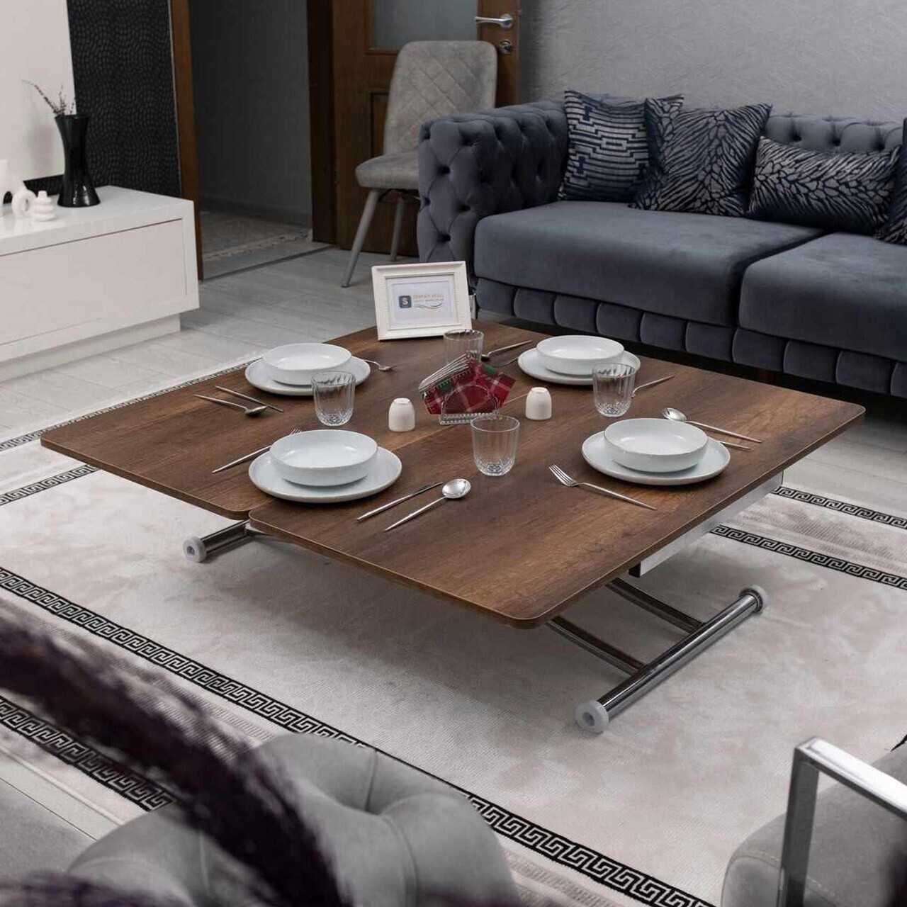 Masuta de cafea, Hanah Home, Juppo Int, MDF, Nuc închis / Crom — imaginea 2