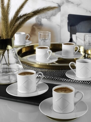 Set 6 cesti + 6 farfurii, Kutahya Porselen, ER12KT00, 90 ml, portelan, alb alb