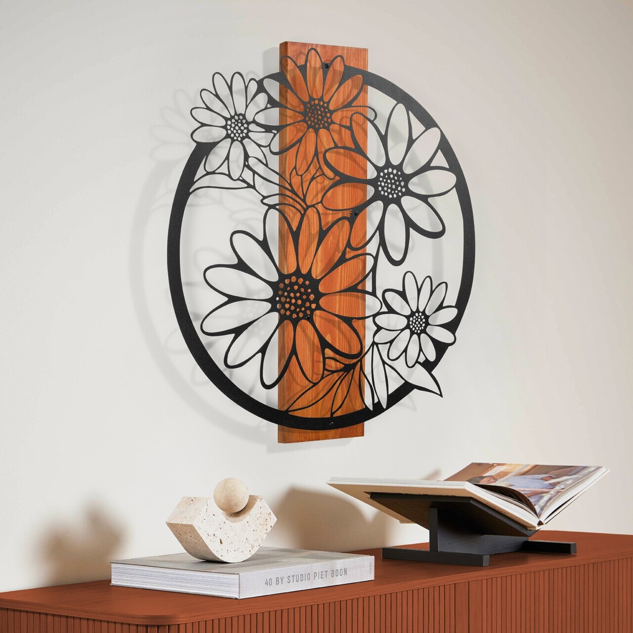 Decoratiune de perete, Marguerite, Cadru: Lemn (Grosime: 2 cm), Roșu/Negru — imaginea 5