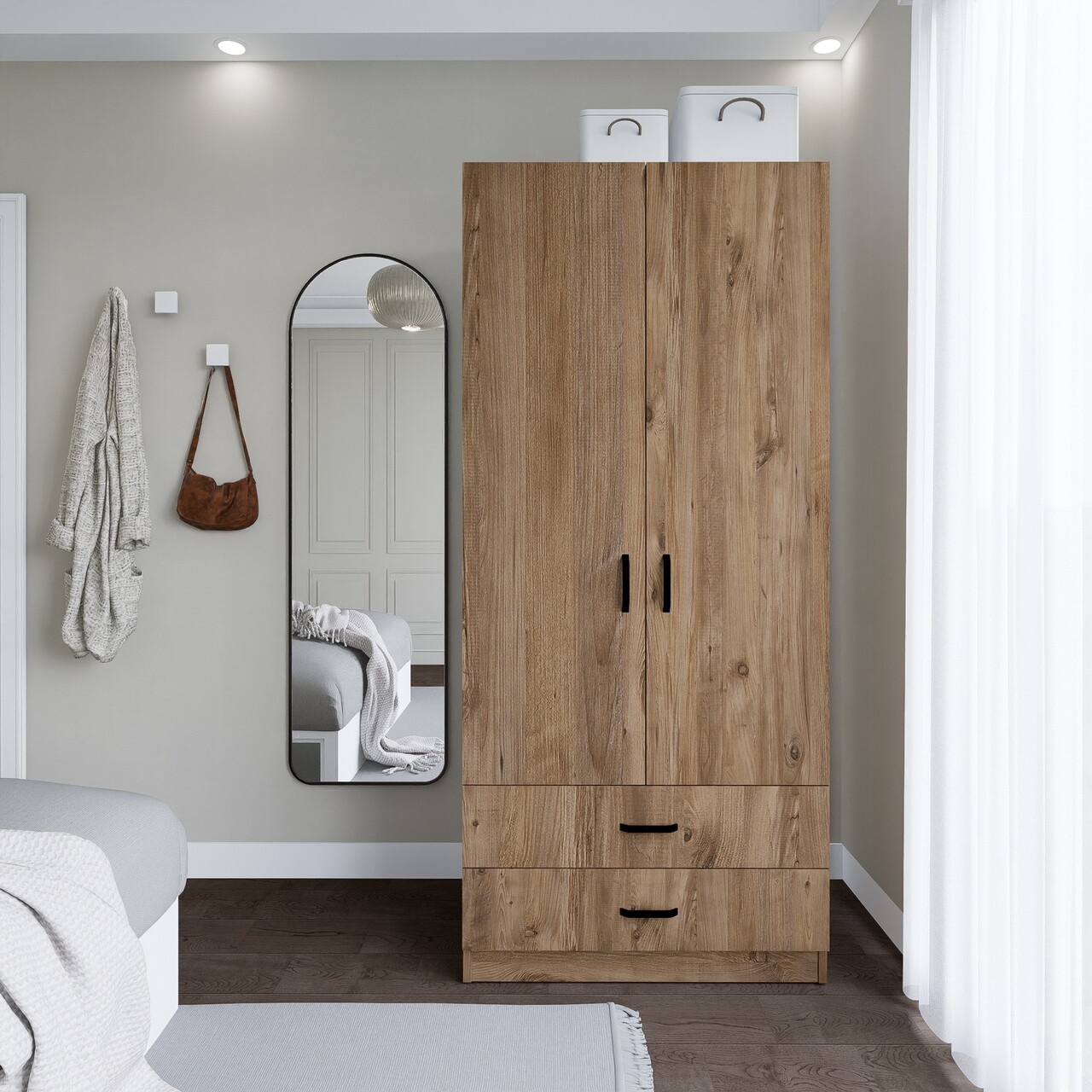 Dulap pentru haine, Miwood, Yaman 1600-044, 80x182x47 cm, PAL, Maro - 1 | YEO