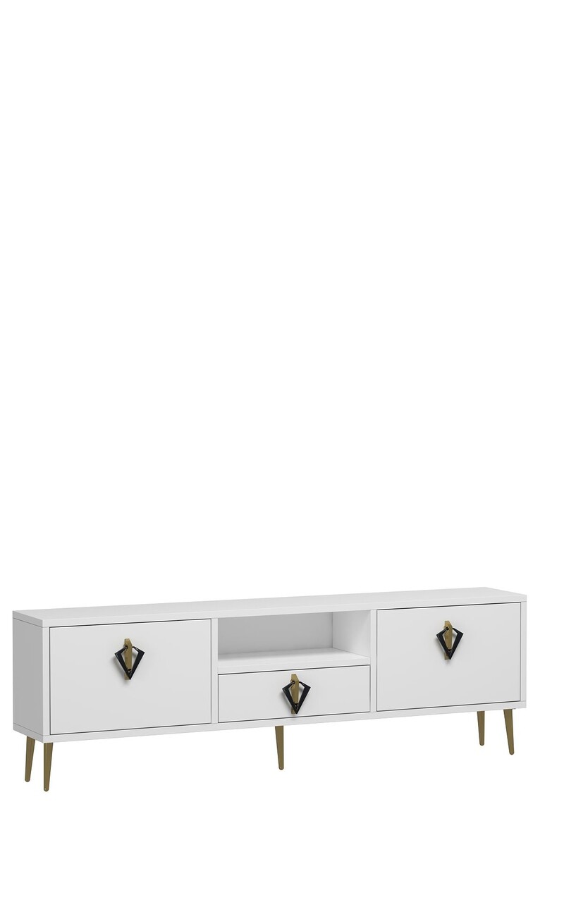 Comoda TV, Hanah Home, 1312-DROP-32, 140x45x30 cm, PAL , Alb / Negru / Auriu - view 4