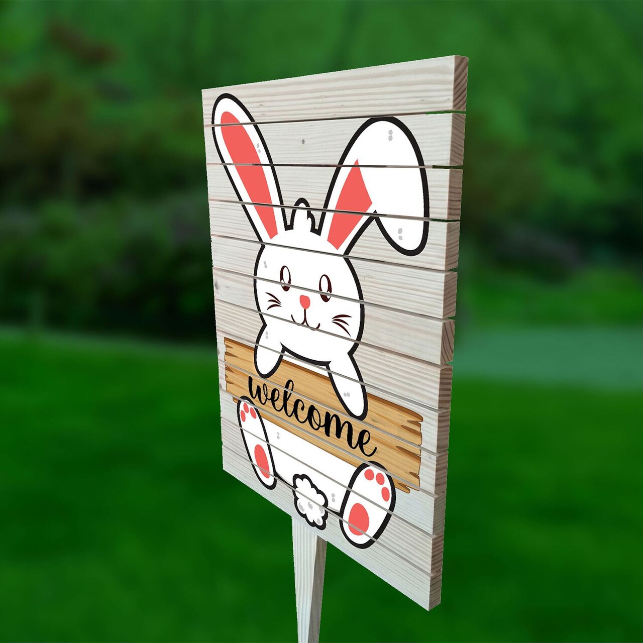 Semn de curte, White Rabbit, 38x58 cm, Multicolor - imagine 2