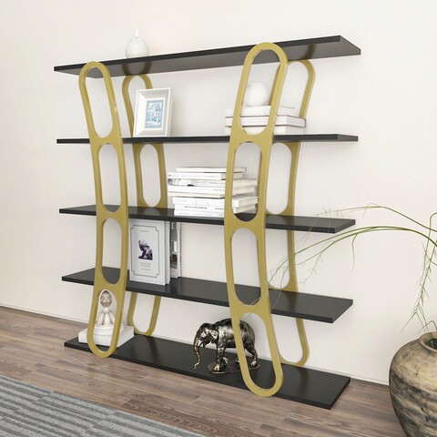 Corp biblioteca, Zena Home, Adar, 120x120x25 cm, PAL, Negru / Auriu mezoni.ro