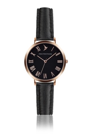Ceas pentru dama, Emily Westwood, Nostalgy Black, piele naturala/inox, negru,auriu