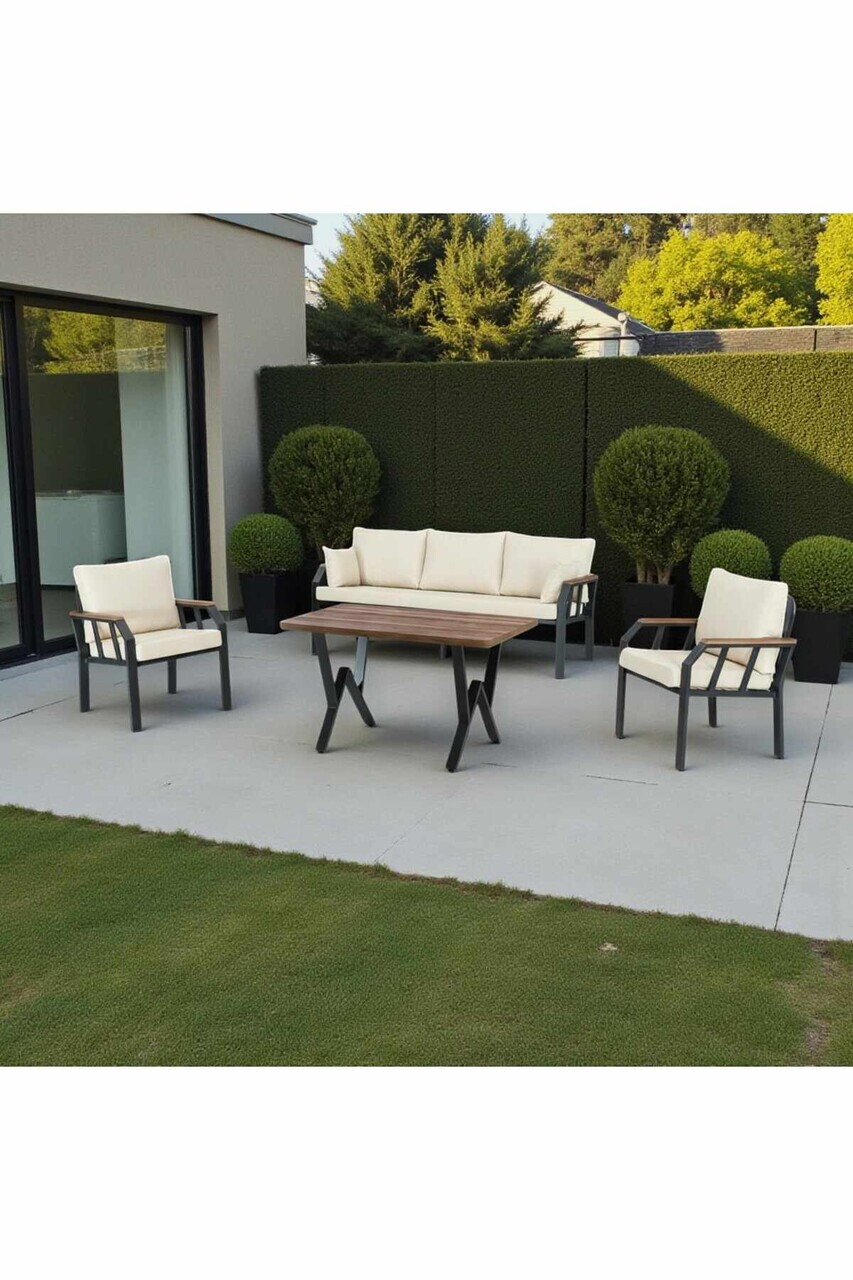 Set mobilier de gradina Hanah Home Nergiz 3+1+1 Metal Bej