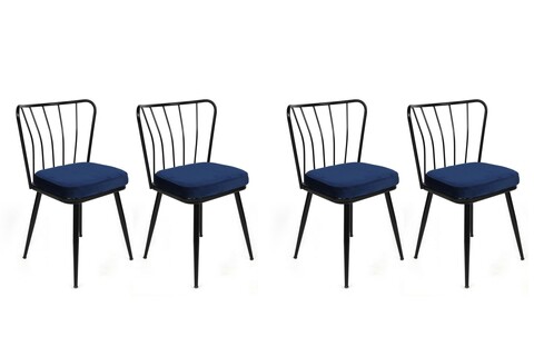 Set scaune 4 piese, Nmobb, Yıldız-944 V4, Metal, Albastru închis / Negru / 